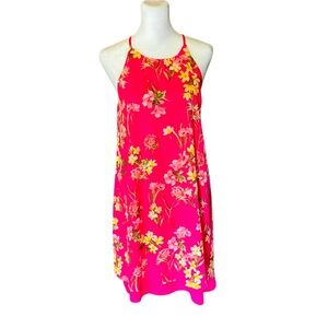 Pink Rose Hot Pink Floral Print Halter Shift Dress Size M